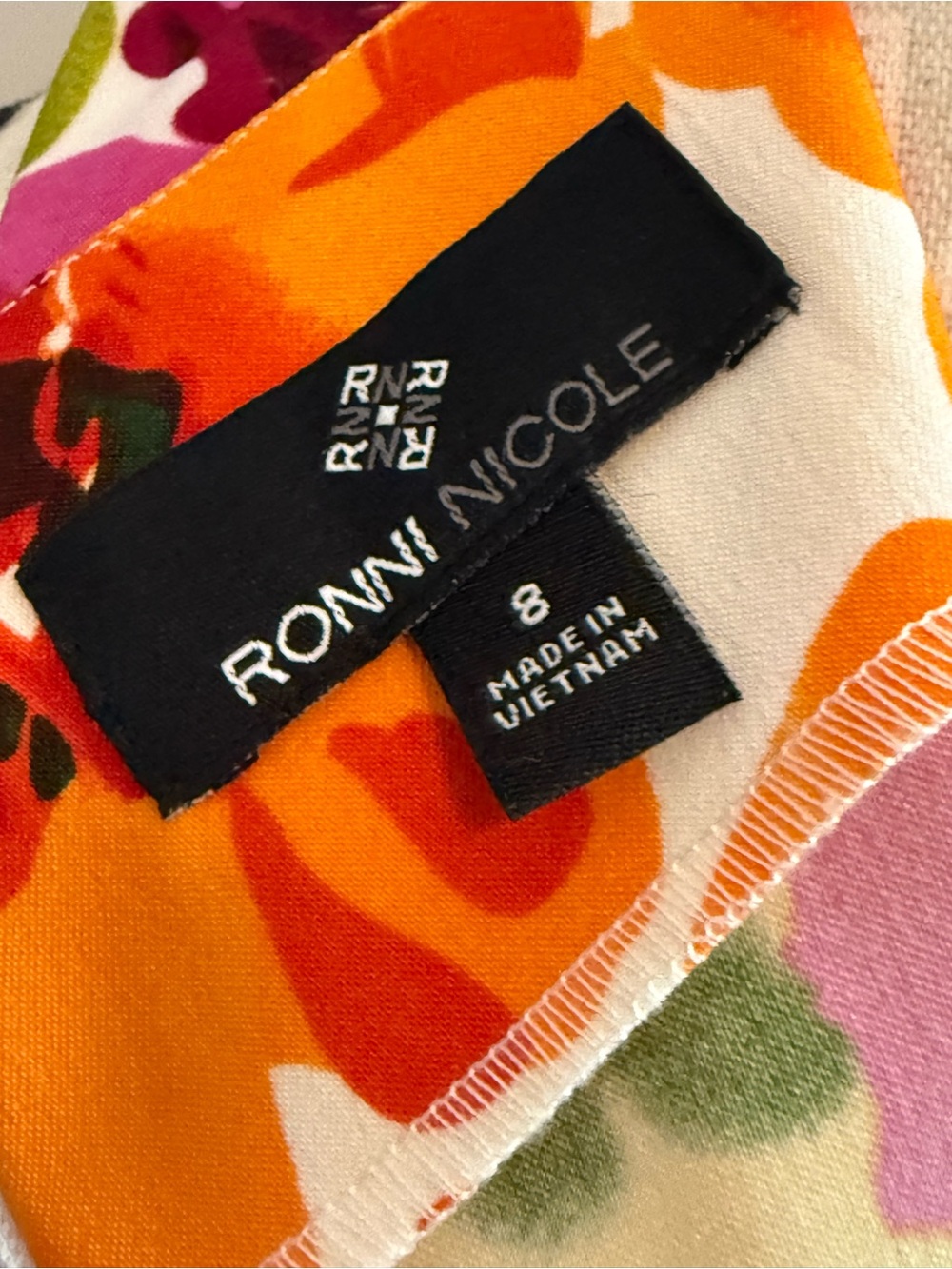 Ronni Nicole Vibrant Floral Midi Dress - Fuchsia, Orange & Green - Size 8 - Picture 2 of 6